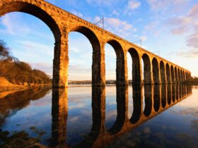 view of the royal border bridge spanning the river tweed in northumberland england